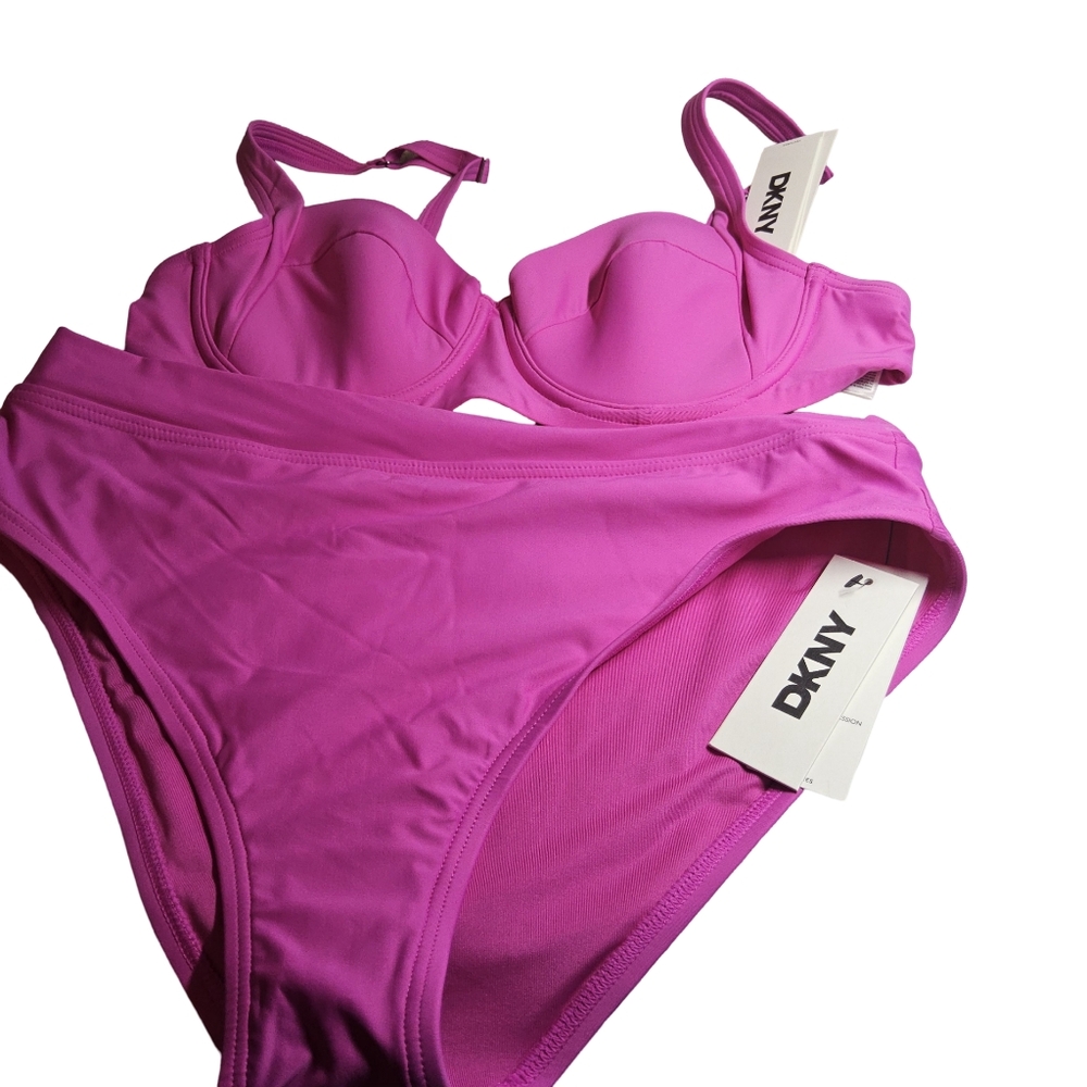 1 DKNY 2 piece swimsuit hot pink size medium